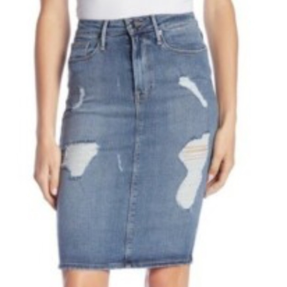 Good American Distressed Blue Pencil Skirt